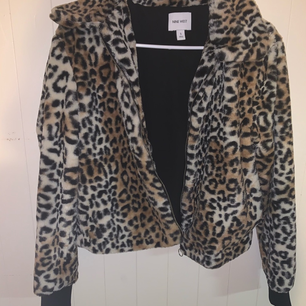 Women's Nine West Faux-Fur Leopard Bomber Jacket
